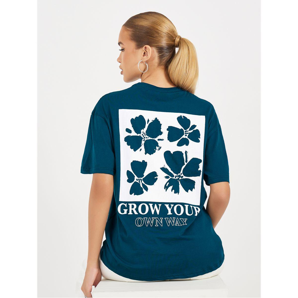 Styli Slogan Graphic Print Short Sleeve Oversized T-Shirt-women-clothing-tshirts-image-1