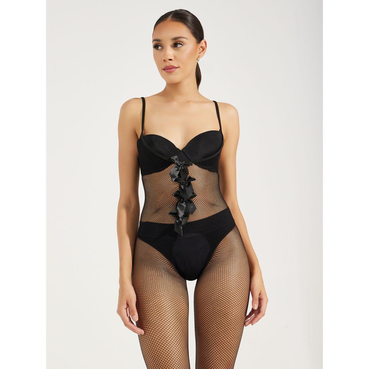 Styli  Multi Bow Fishnet Full Bodycon Bodysuit-women-clothing-lingerie-corsets-image-2