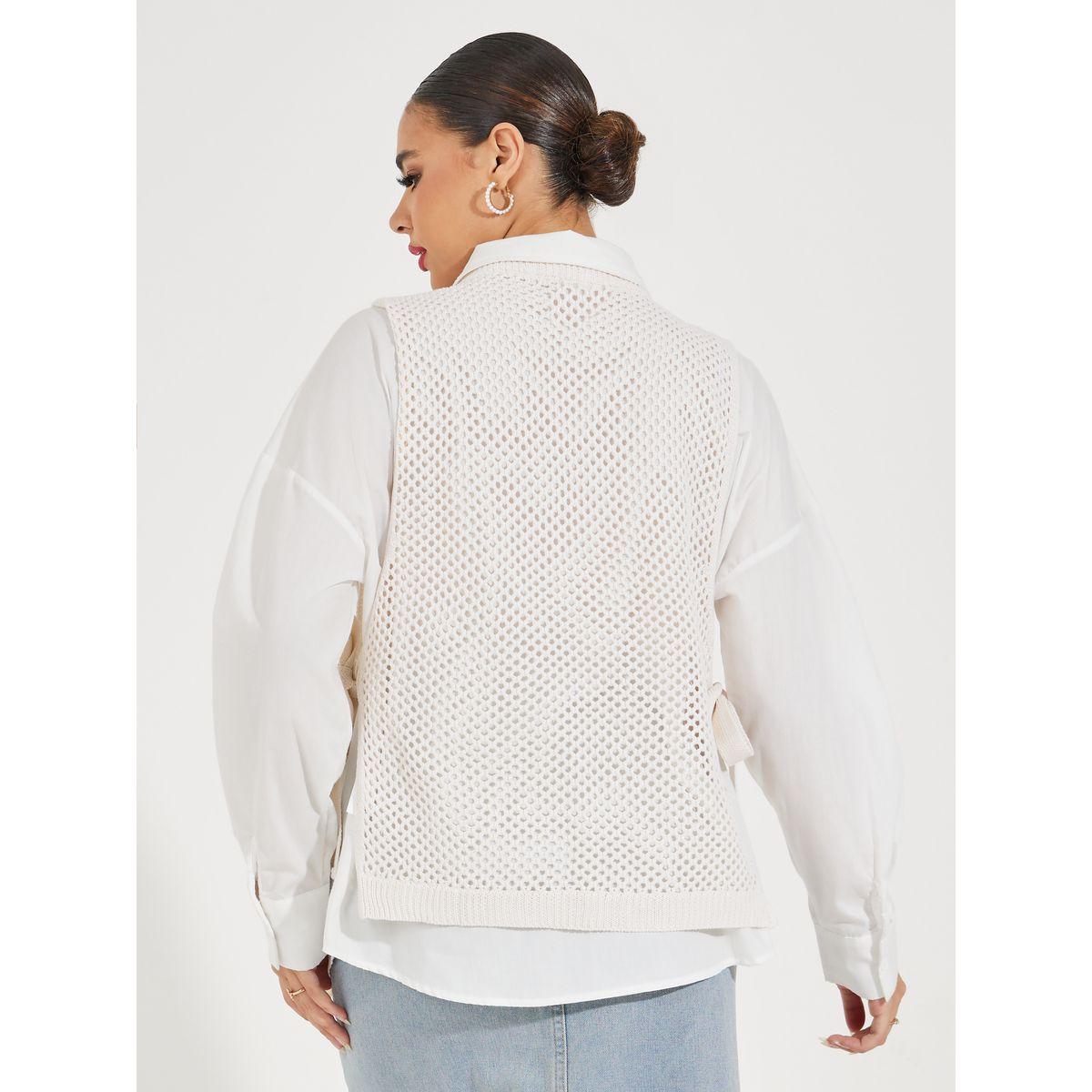 بلوزة بلا اكمام بتفاصيل محبوكة واربطة جانبية-women-clothing-tshirts-image-4