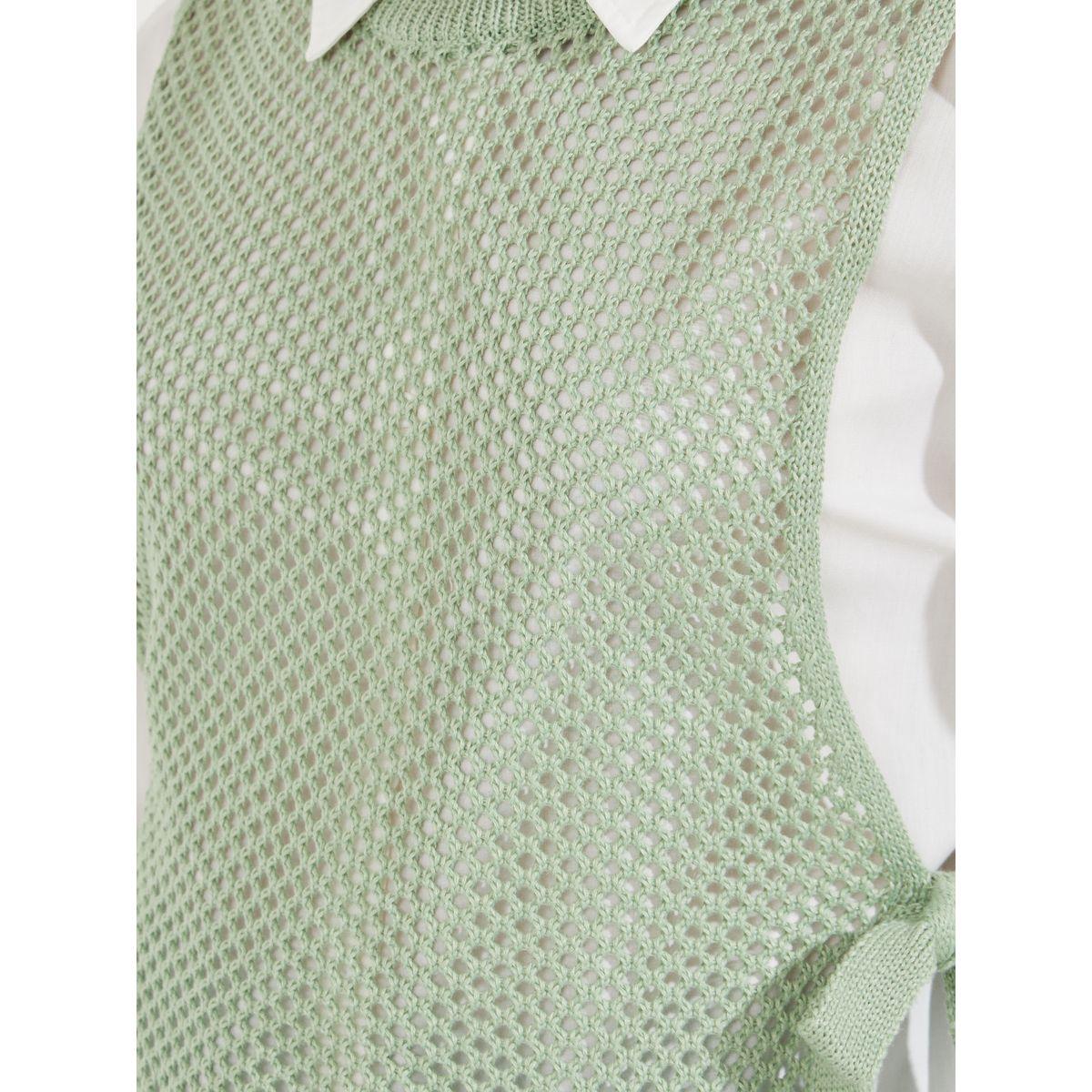 Styli Mesh Knit Insert Sleeveless Tank with Side Tie Up Detail-women-clothing-tshirts-image-3