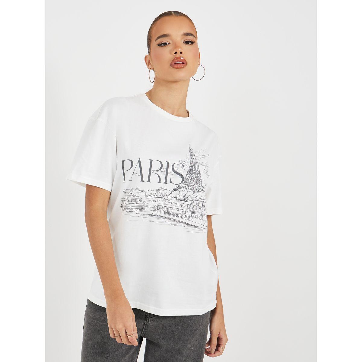 تيشيرت فضفاض بطبعة جرافيك وأكمام قصيرة-women-clothing-tshirts-image-1