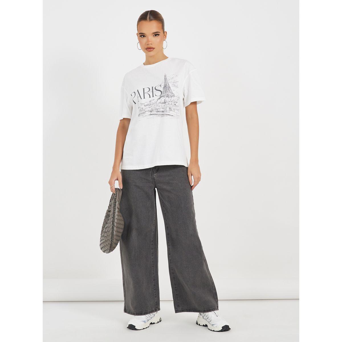 تيشيرت فضفاض بطبعة جرافيك وأكمام قصيرة-women-clothing-tshirts-image-2