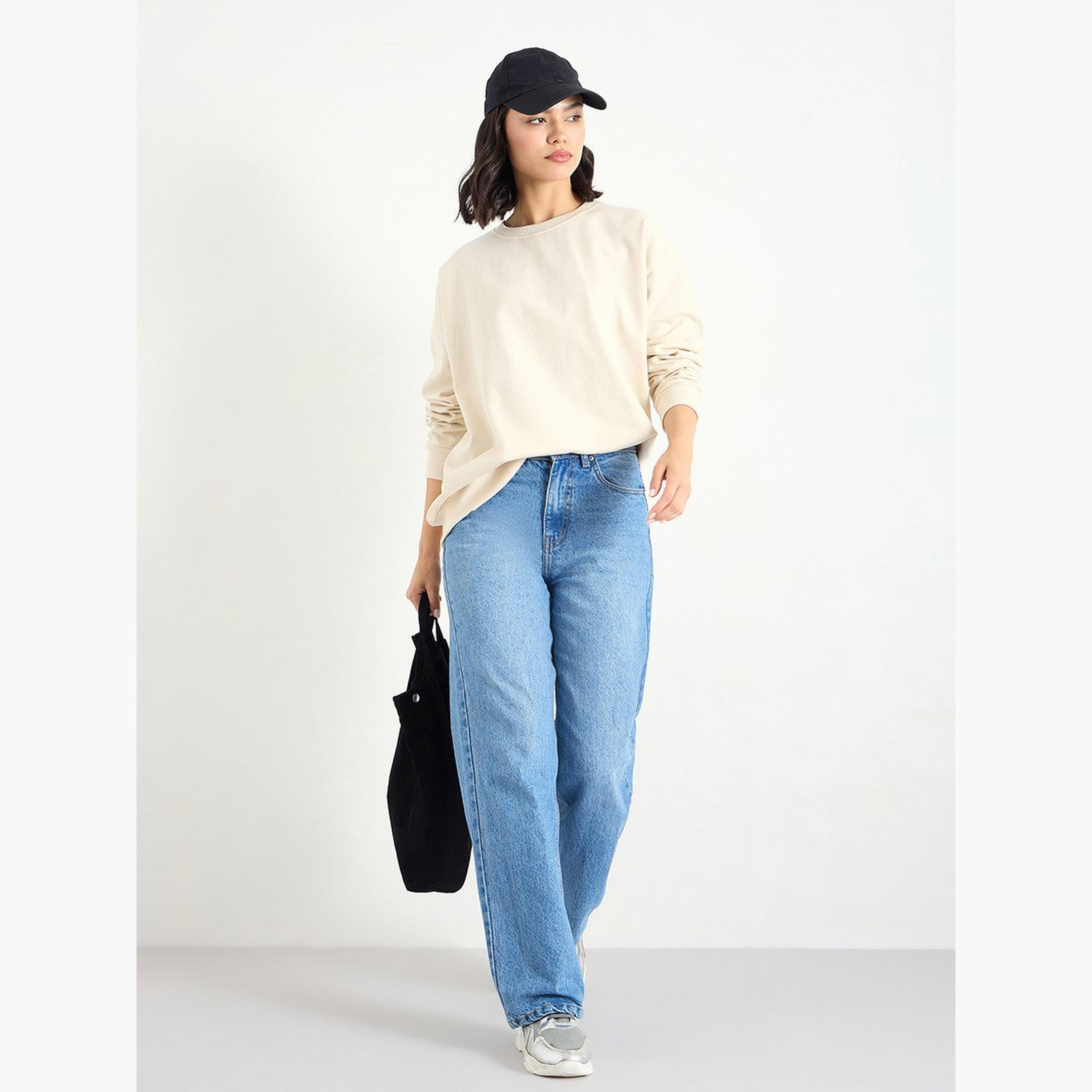 Styli Solid Round Neck Long Sleeves Women's Sweatshirt-women-clothing-hoodiesandsweatshirts-sweatshirts-image-2