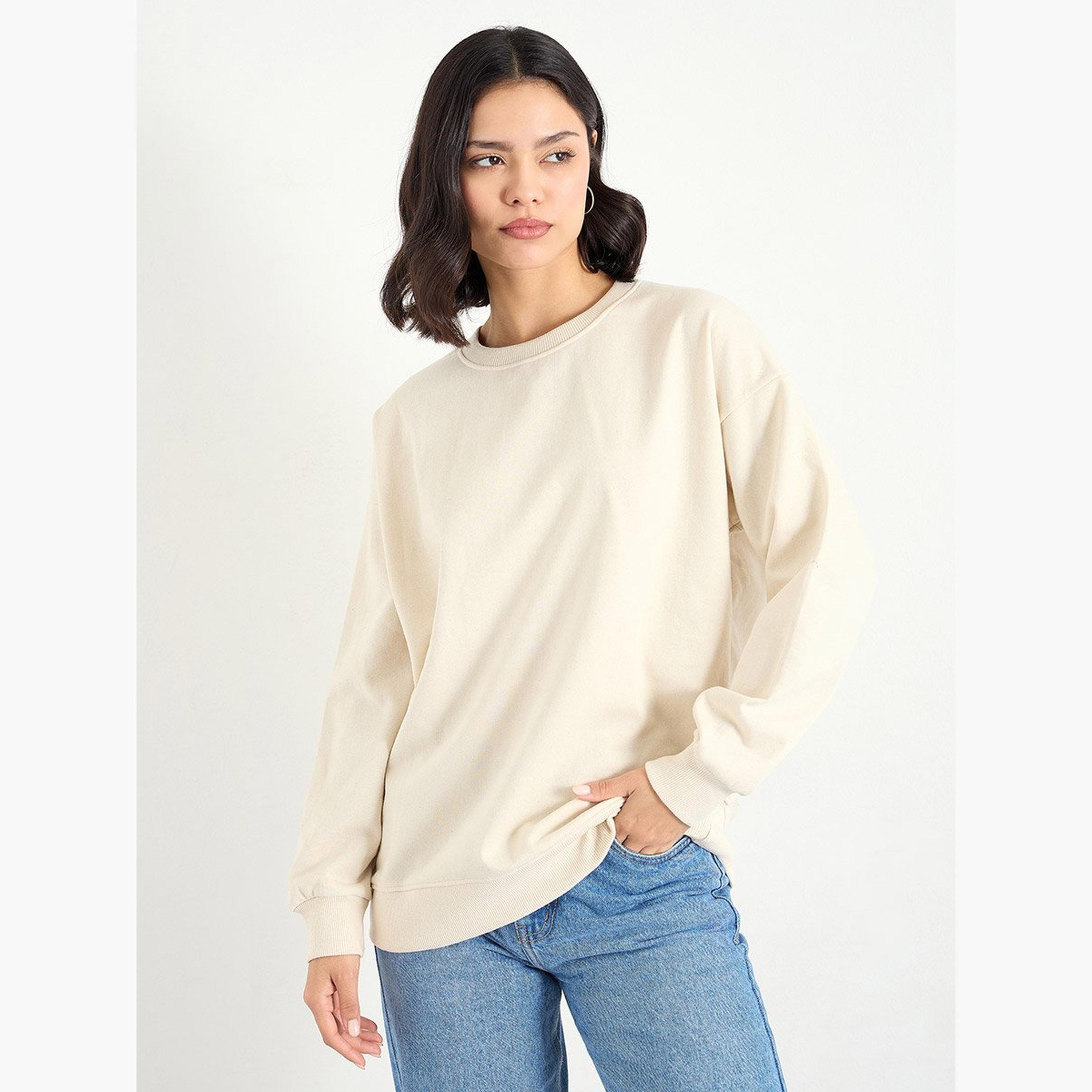 Styli Solid Round Neck Long Sleeves Women's Sweatshirt-women-clothing-hoodiesandsweatshirts-sweatshirts-image-3