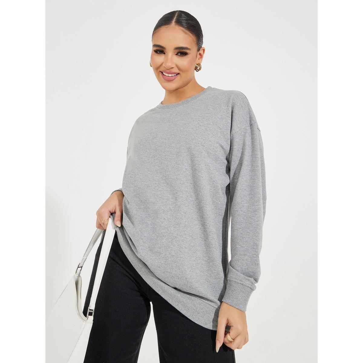 سويت شيرت سادة طويل بقصة فضفاضة-women-clothing-hoodiesandsweatshirts-sweatshirts-image-1