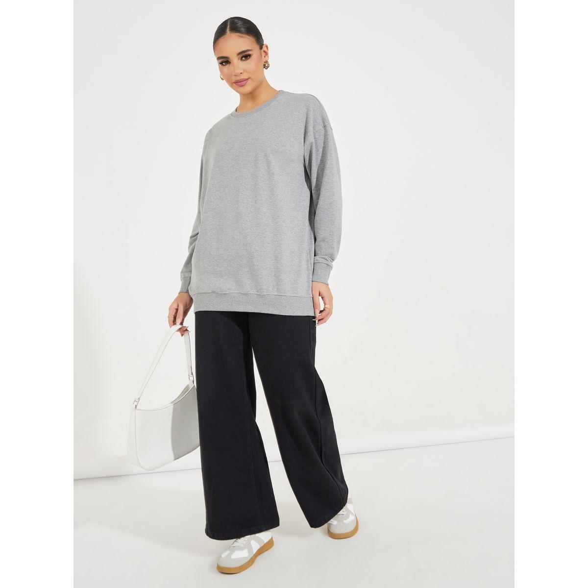 سويت شيرت سادة طويل بقصة فضفاضة-women-clothing-hoodiesandsweatshirts-sweatshirts-image-2