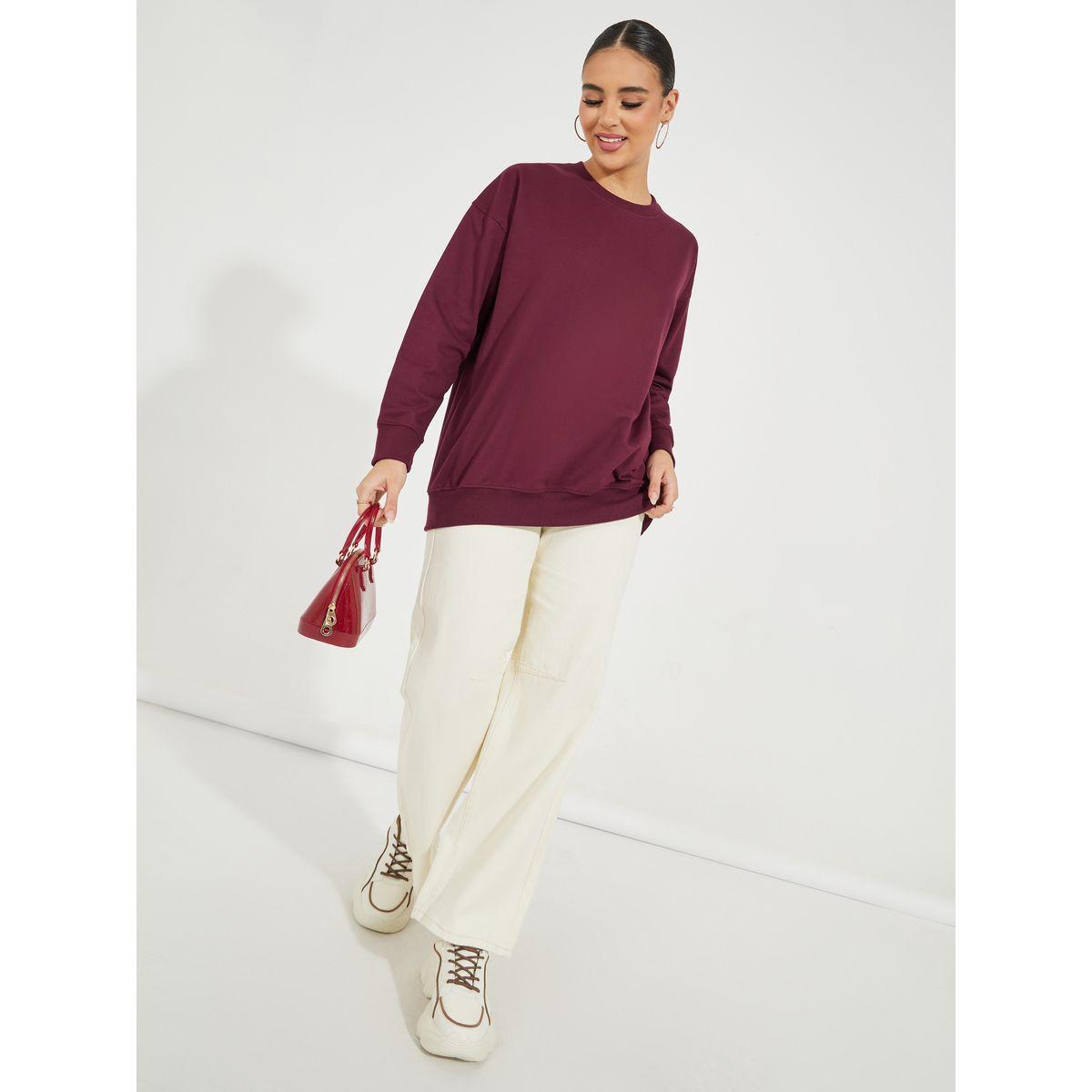 سويت شيرت سادة طويل بقصة فضفاضة-women-winterwear-hoodiesandsweatshirts-sweatshirts-image-3