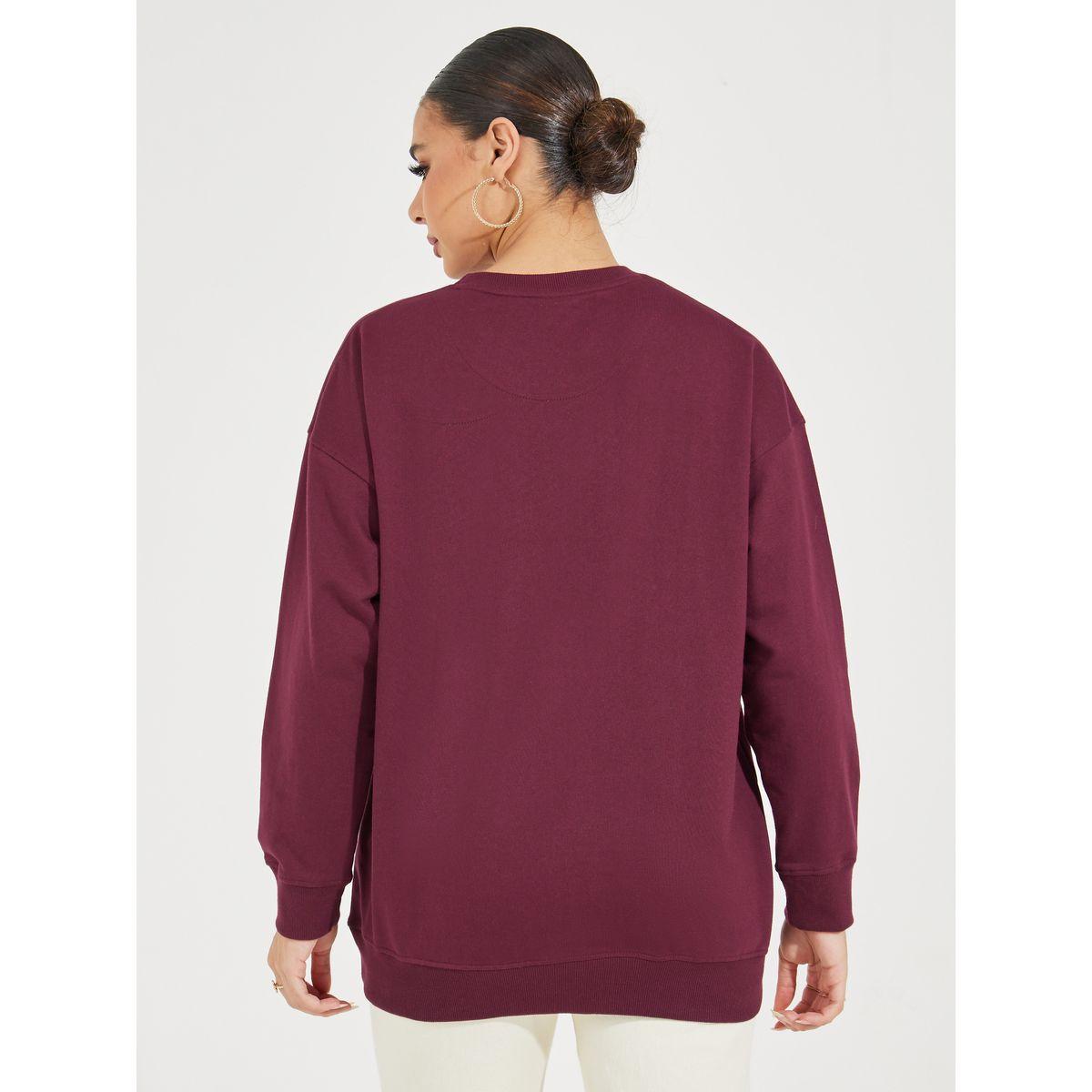 سويت شيرت سادة طويل بقصة فضفاضة-women-winterwear-hoodiesandsweatshirts-sweatshirts-image-1