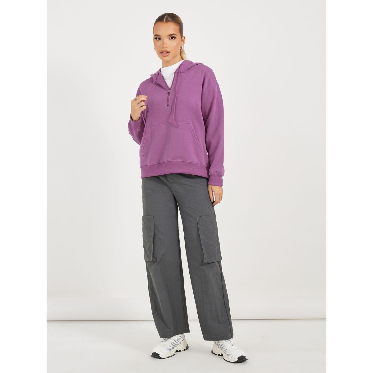هودي بقصة عادية ونصف سحَّاب غلق-women-winterwear-hoodiesandsweatshirts-hoodies-image-2