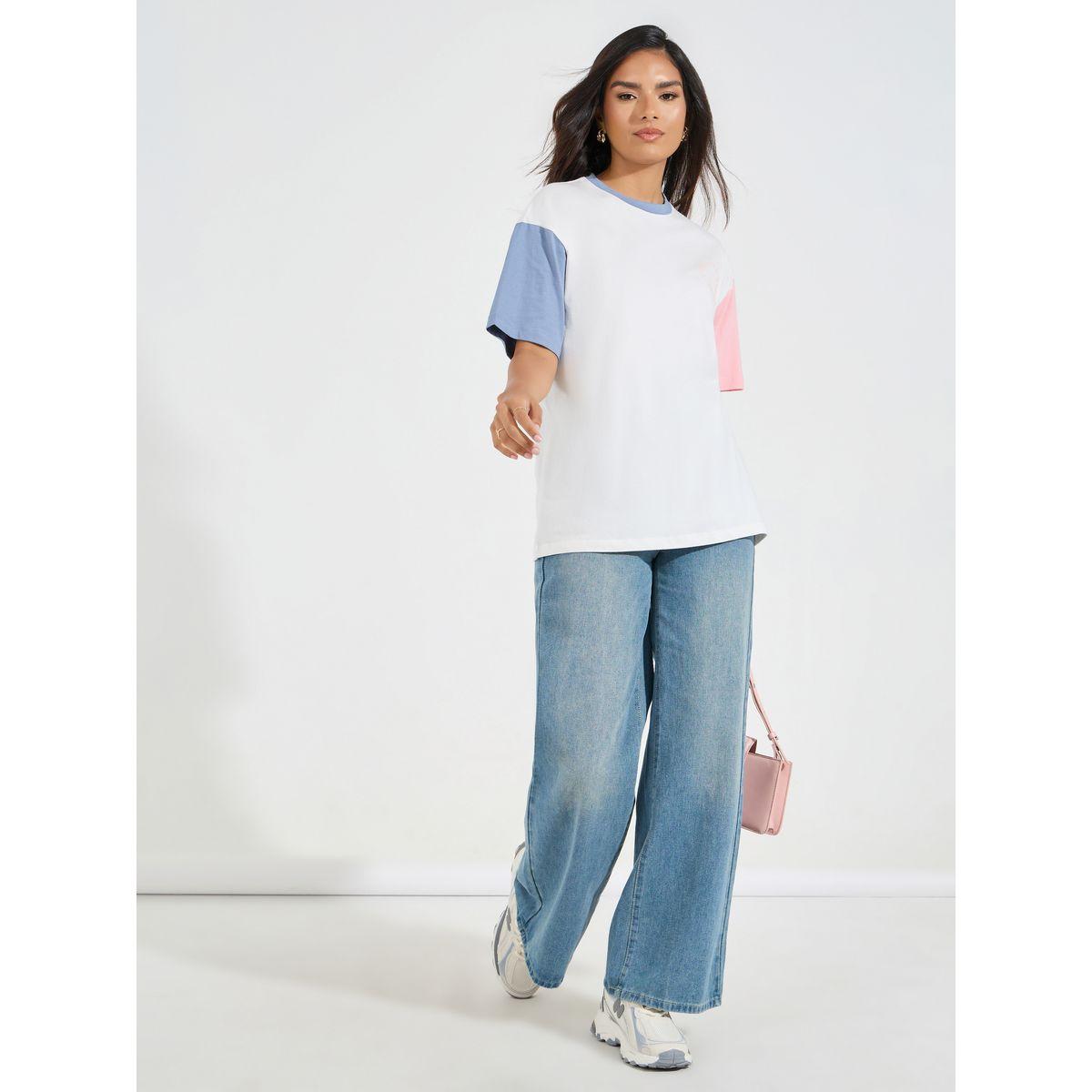 Styli Elevate Oversized Color Block Longline T-Shirt-women-clothing-tshirts-image-2