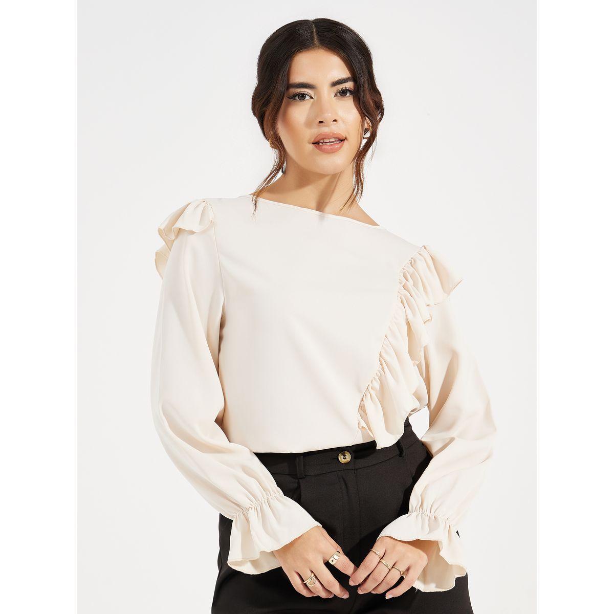 بلوزة سادة بتفاصيل كشكش-women-clothing-shirtsandblouses-blouses-image-1