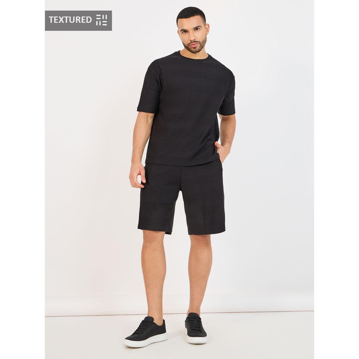 Styli  Textured Knit Oversized T-Shirt & Shorts Co-Ords-men-clothing-coordsets-image-1
