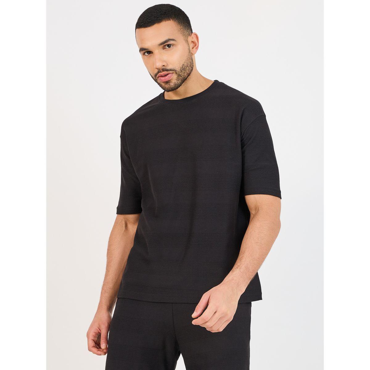 Styli  Textured Knit Oversized T-Shirt & Shorts Co-Ords-men-clothing-coordsets-image-2