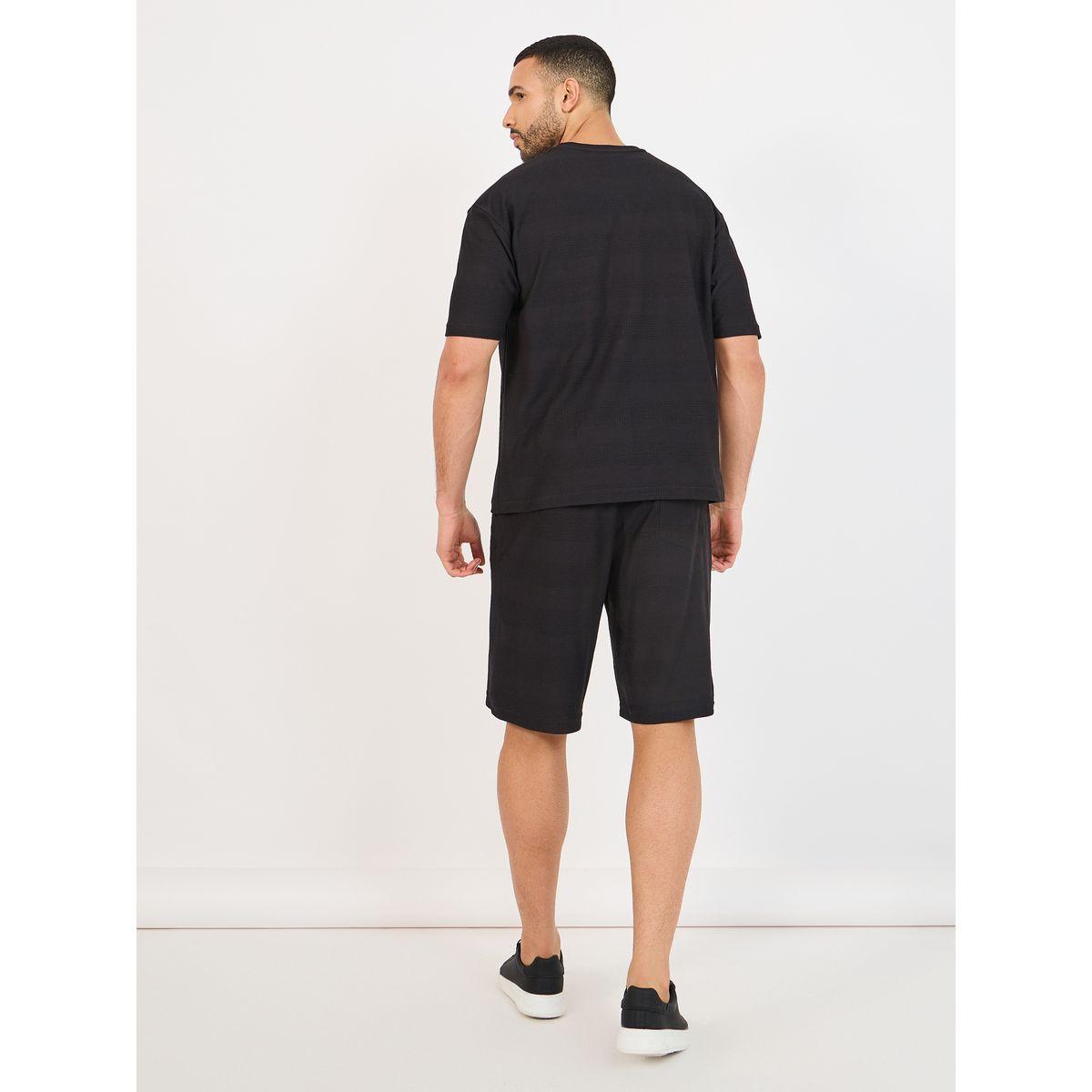 Styli  Textured Knit Oversized T-Shirt & Shorts Co-Ords-men-clothing-coordsets-image-5
