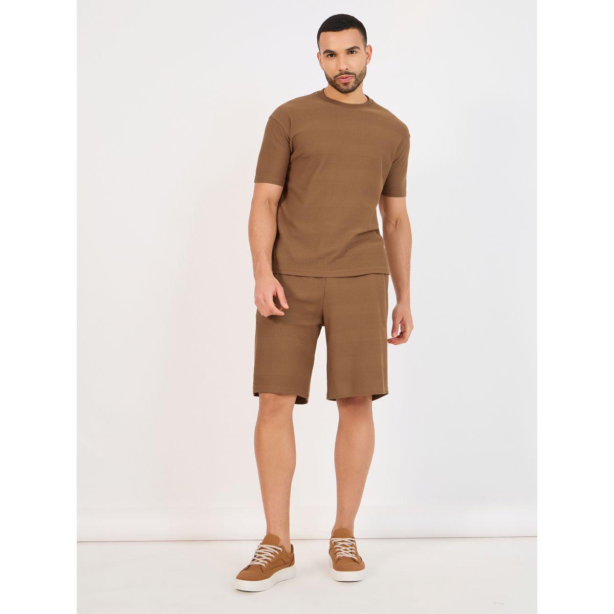 Styli  Textured Knit Oversized T-Shirt & Shorts Co-Ords-men-clothing-coordsets-image-2