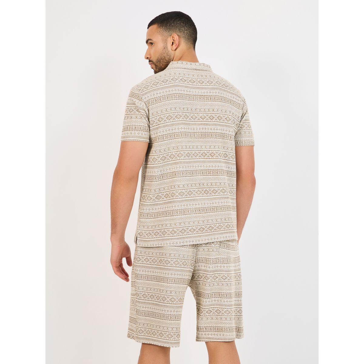 طقم منسق من شورت وتيشيرت بياقة بولو وقصة مريحة-men-clothing-coordsets-image-5