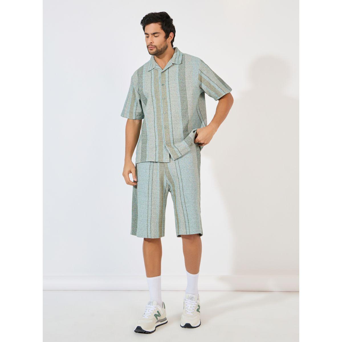 Styli Stripe Knit Resort Relaxed Shirt & Oversize Shorts Co-Ords-men-clothing-coordsets-image-1