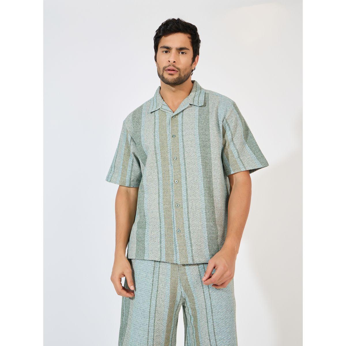 Styli Stripe Knit Resort Relaxed Shirt & Oversize Shorts Co-Ords-men-clothing-coordsets-image-3