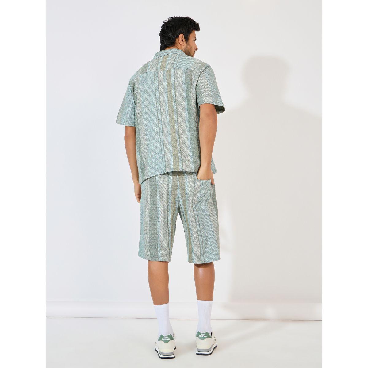 Styli Stripe Knit Resort Relaxed Shirt & Oversize Shorts Co-Ords-men-clothing-coordsets-image-5