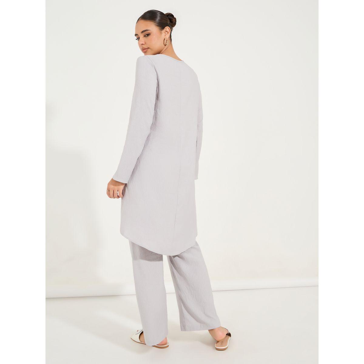 Styli Solid Layered Hem Top & Wide Leg Pants Modest Set-women-arabicclothing-sets-image-7