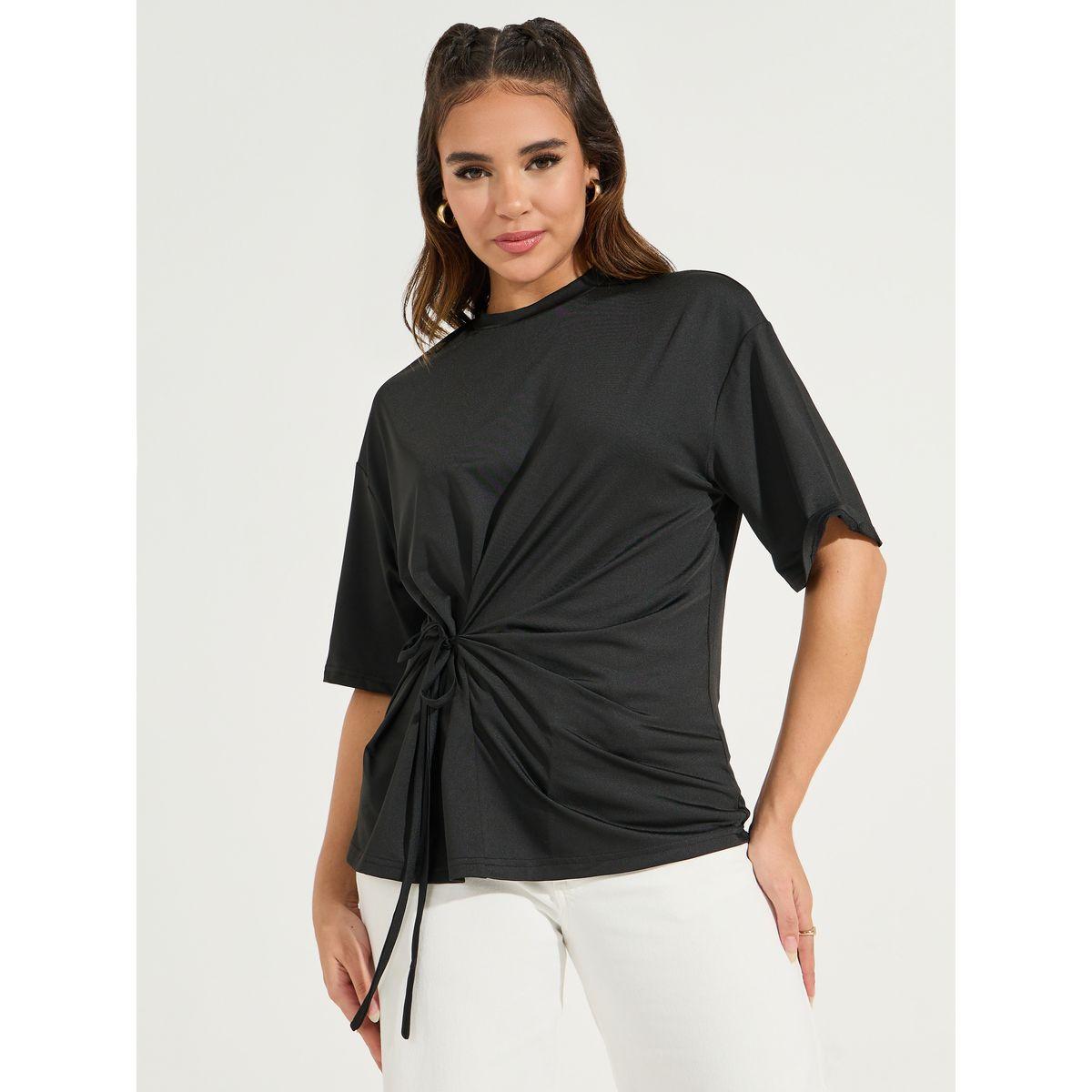 تيشيرت فضفاض بياقة دائرية واربطة-women-clothing-tshirts-image-1