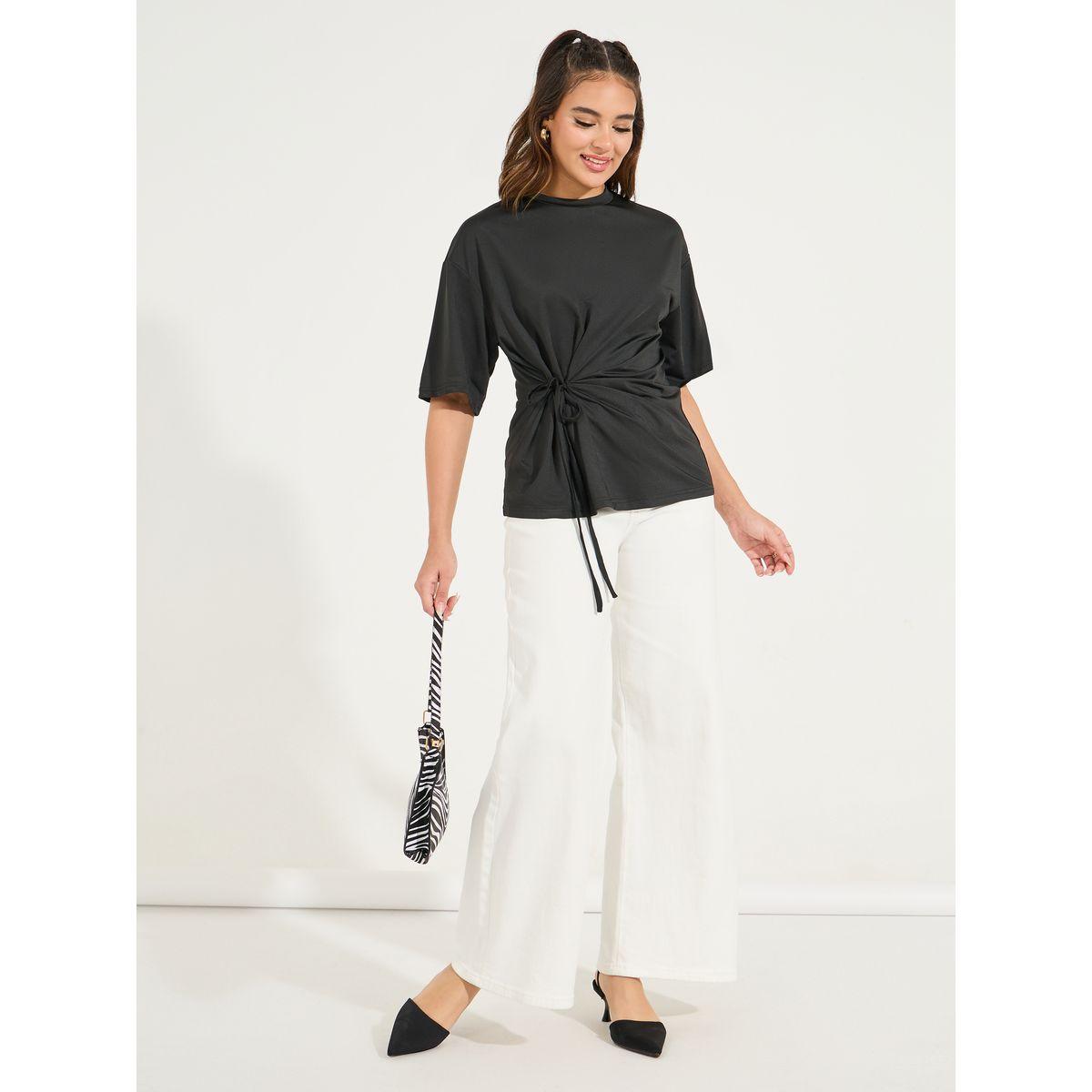 Styli Oversized Round Neck Side Tie-Up Detail T-Shirt-women-clothing-tshirts-image-2