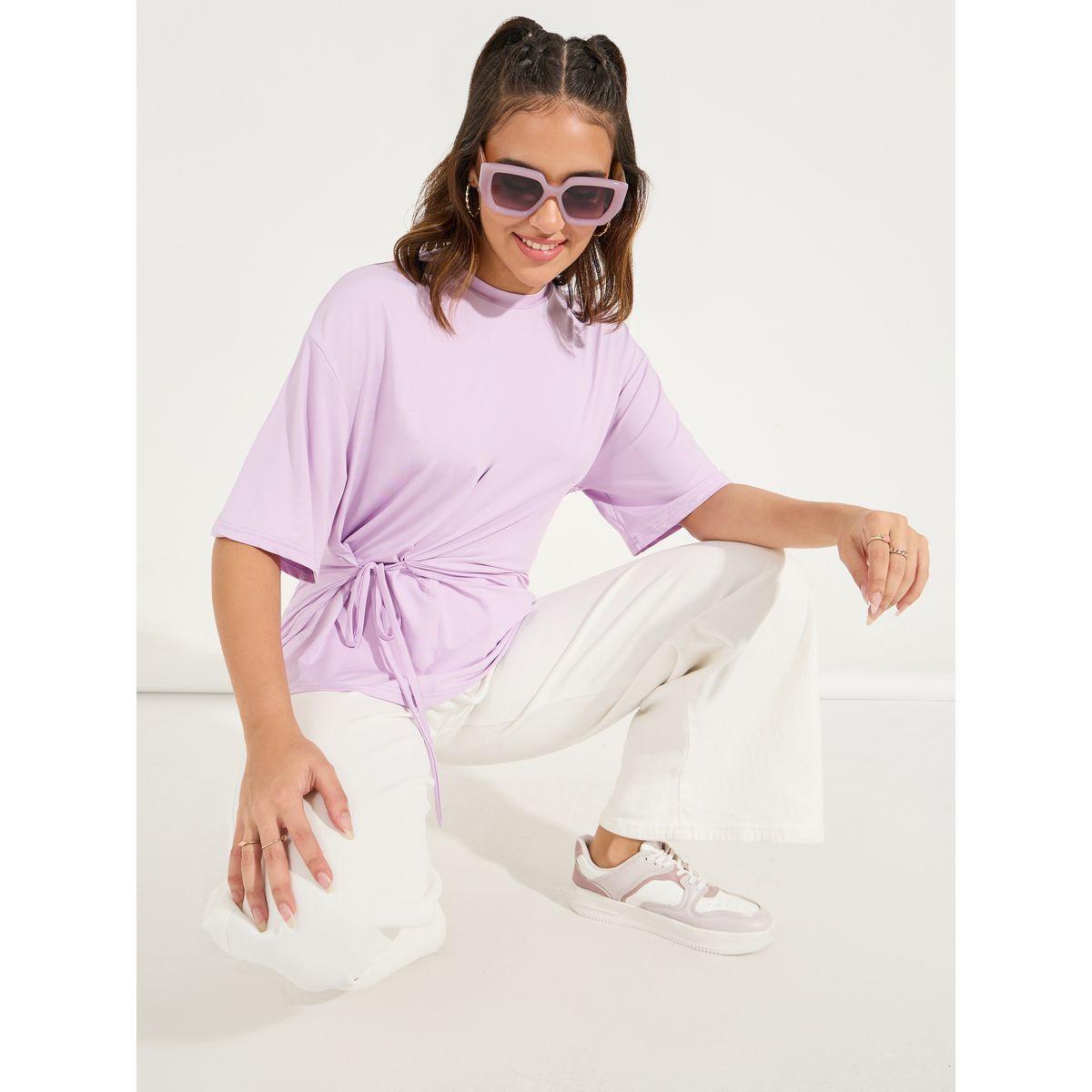 تيشيرت فضفاض بياقة دائرية واربطة-women-clothing-tshirts-image-1