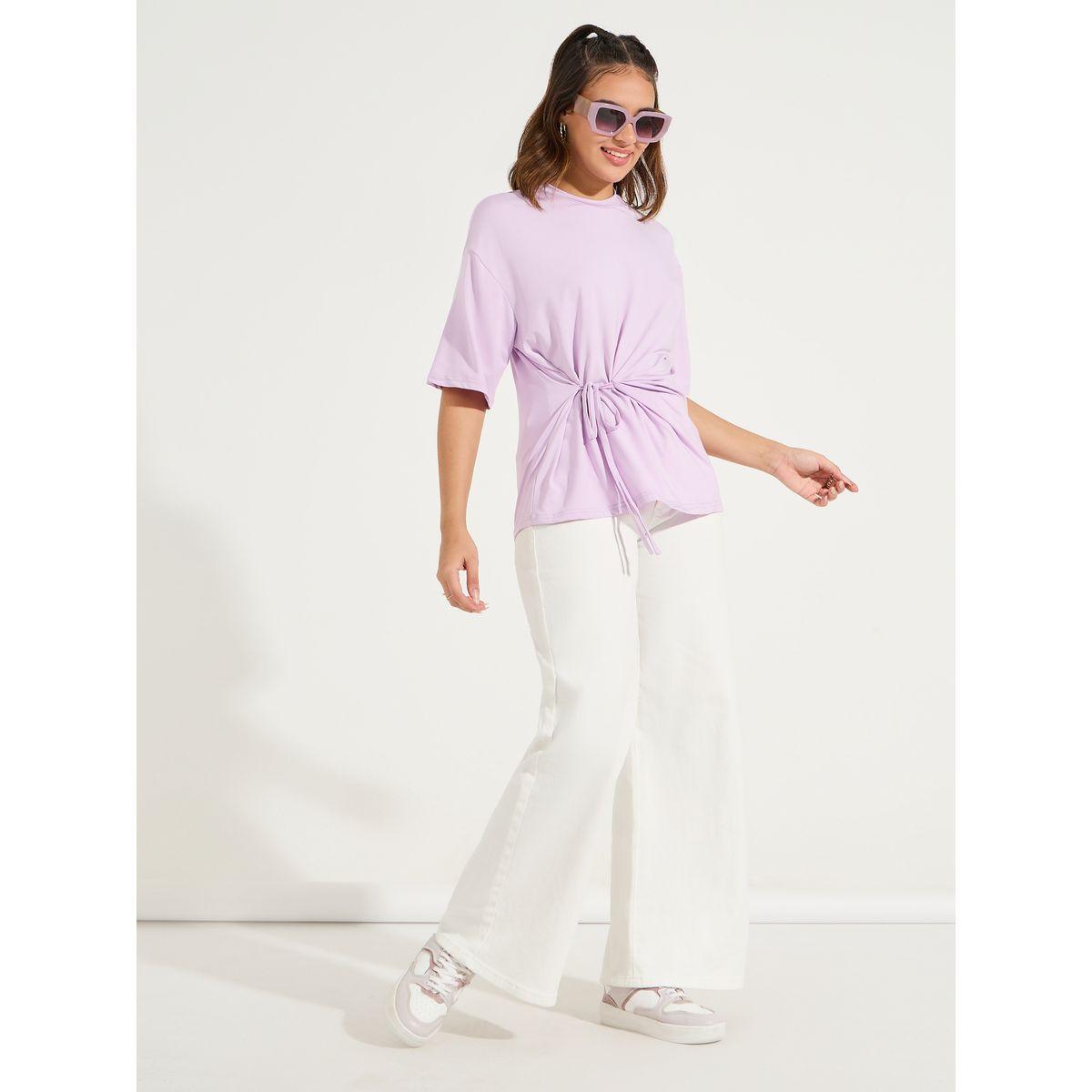Styli Oversized Round Neck Side Tie-Up Detail T-Shirt-women-clothing-tshirts-image-2