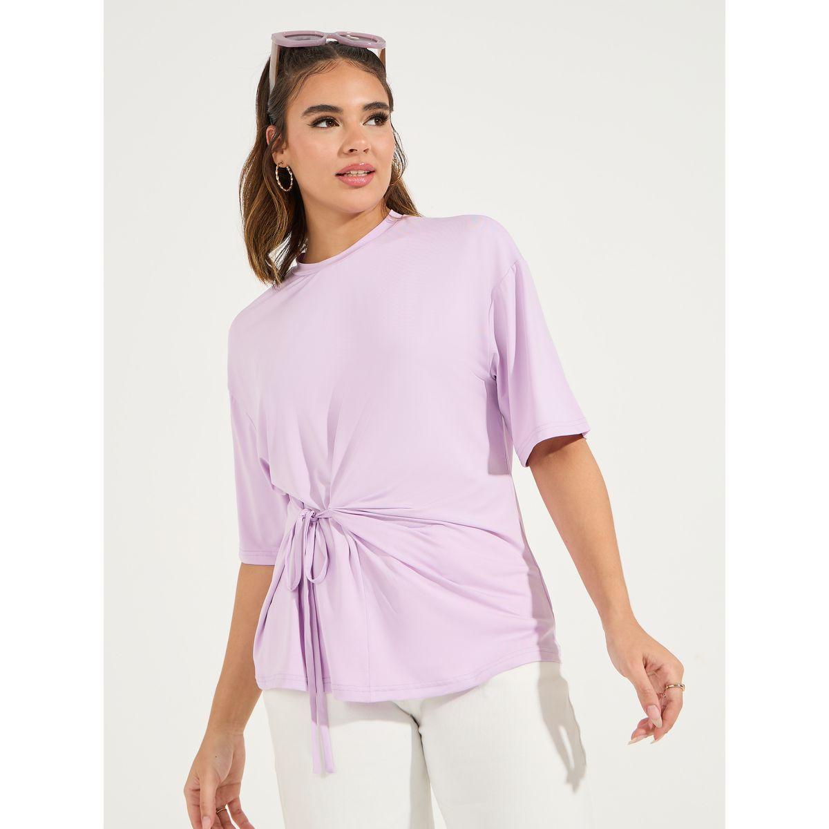 تيشيرت فضفاض بياقة دائرية واربطة-women-clothing-tshirts-image-3