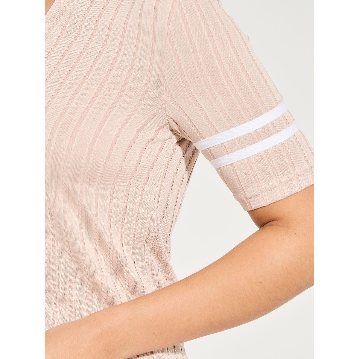 تيشيرت مضلع بقصة سليم فت مع ياقة بولو-women-clothing-tshirts-image-3