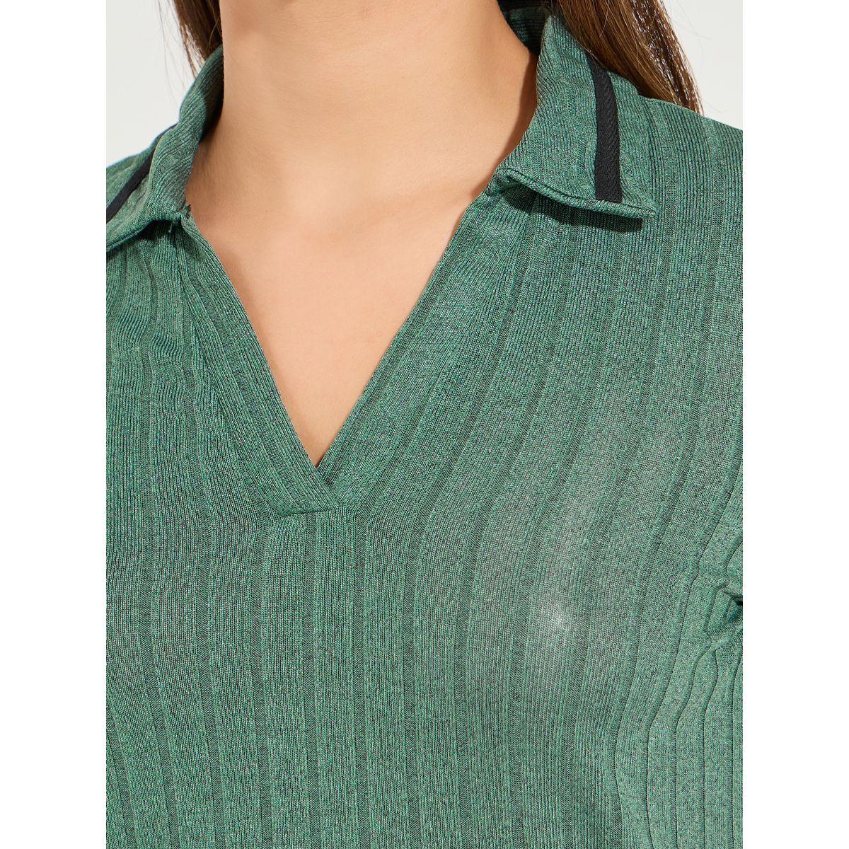 تيشيرت مضلع بقصة سليم فت مع ياقة بولو-women-clothing-tshirts-image-3