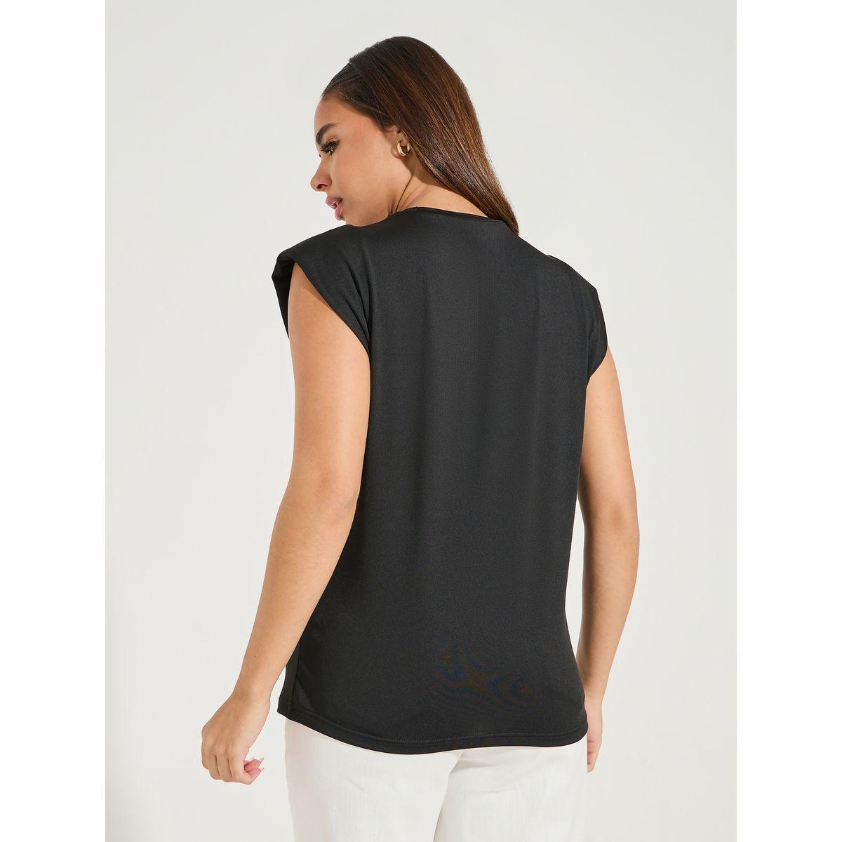 Styli Regular Fit Embroidered Slogan T-Shirt with Padded Sleeves-women-clothing-tshirts-image-5