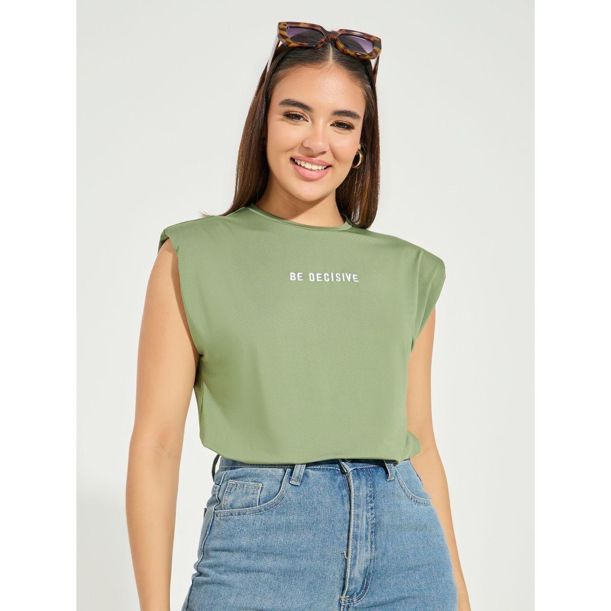 Styli Regular Fit Embroidered Slogan T-Shirt with Padded Sleeves-women-clothing-tshirts-image-1