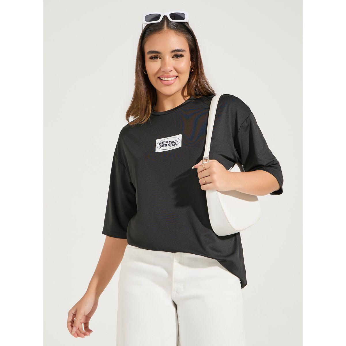 Styli Oversized Patch Label T-Shirt with Dropped Shoulder-women-clothing-tshirts-image-1