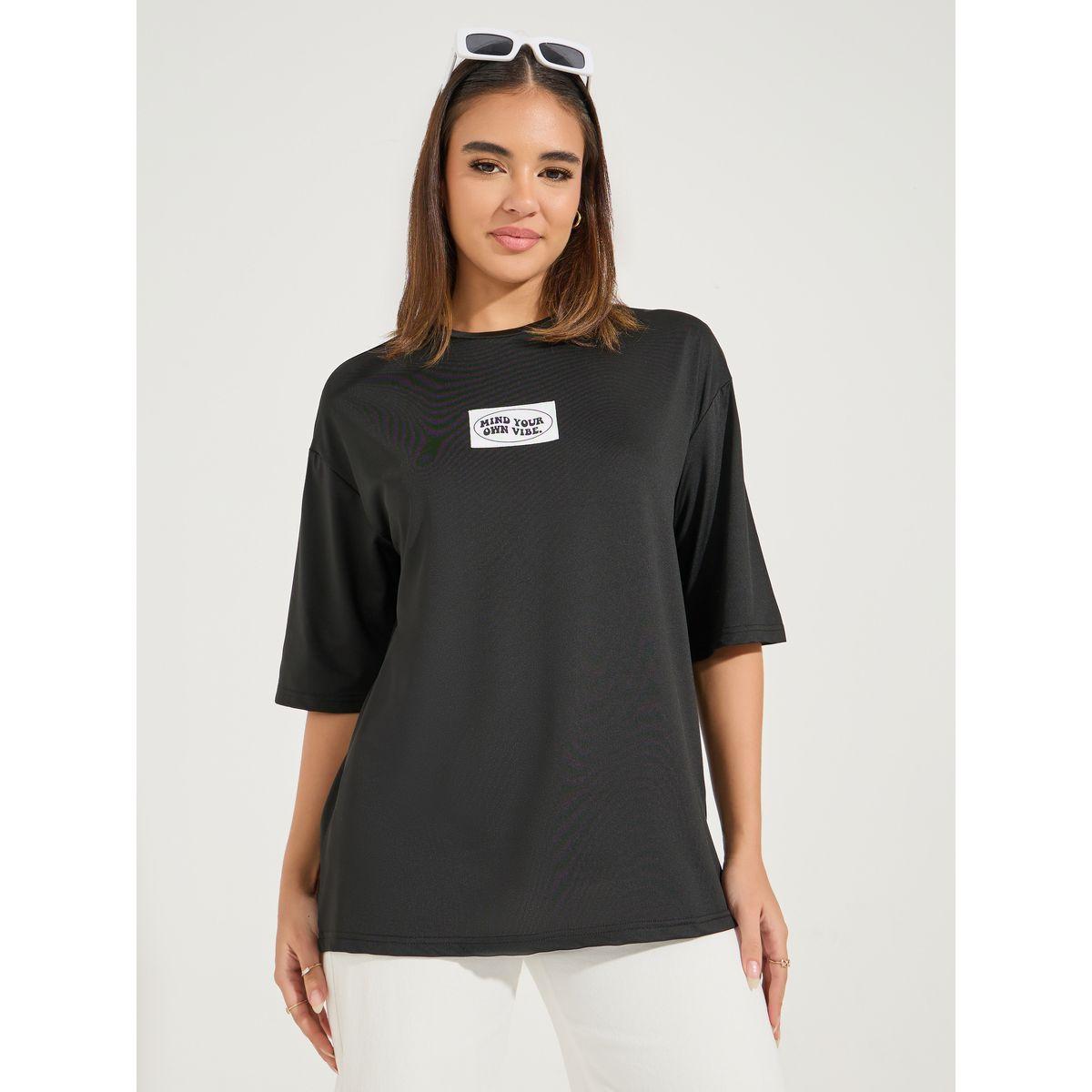 Styli Oversized Patch Label T-Shirt with Dropped Shoulder-women-clothing-tshirts-image-2