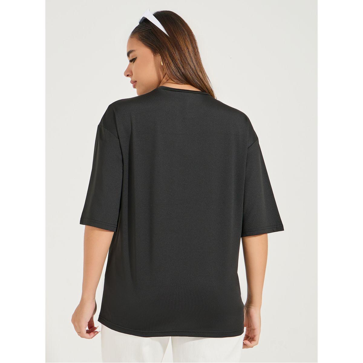 تيشيرت فضفاض مزين بشارة مع اكتاف منخفضة-women-clothing-tshirts-image-5