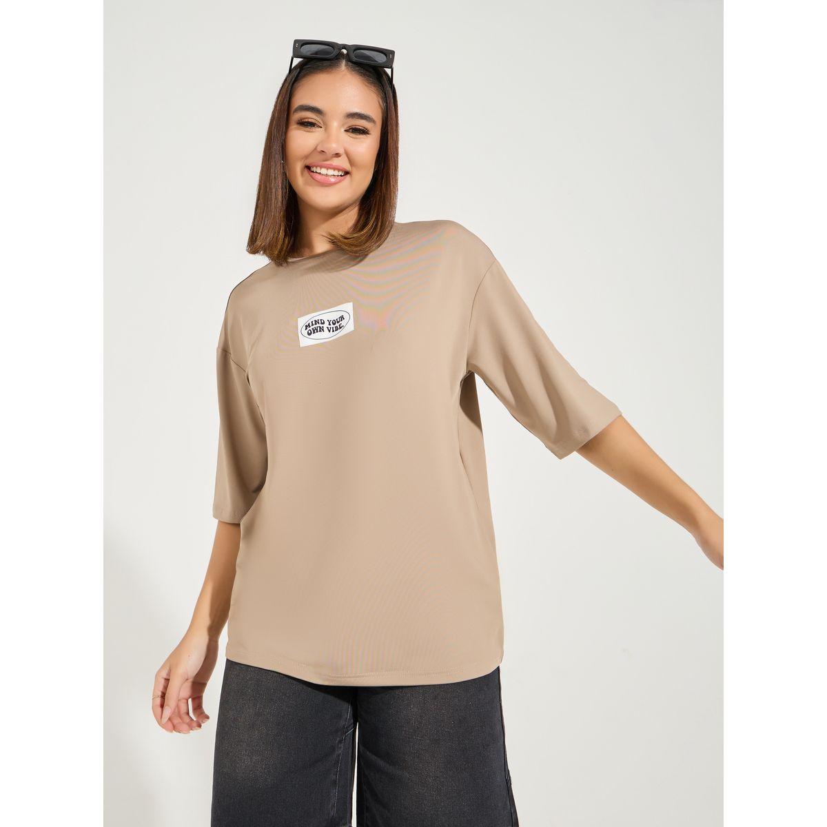 Styli Oversized Patch Label T-Shirt with Dropped Shoulder-women-clothing-tshirts-image-2