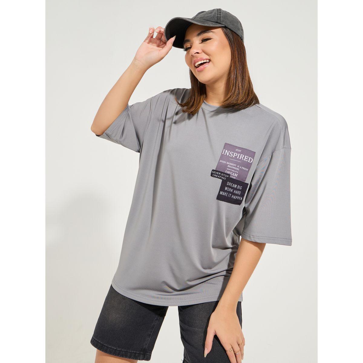Styli Oversized Patch Label Inspired T-Shirt with Dropped Shoulder-women-clothing-tshirts-image-2