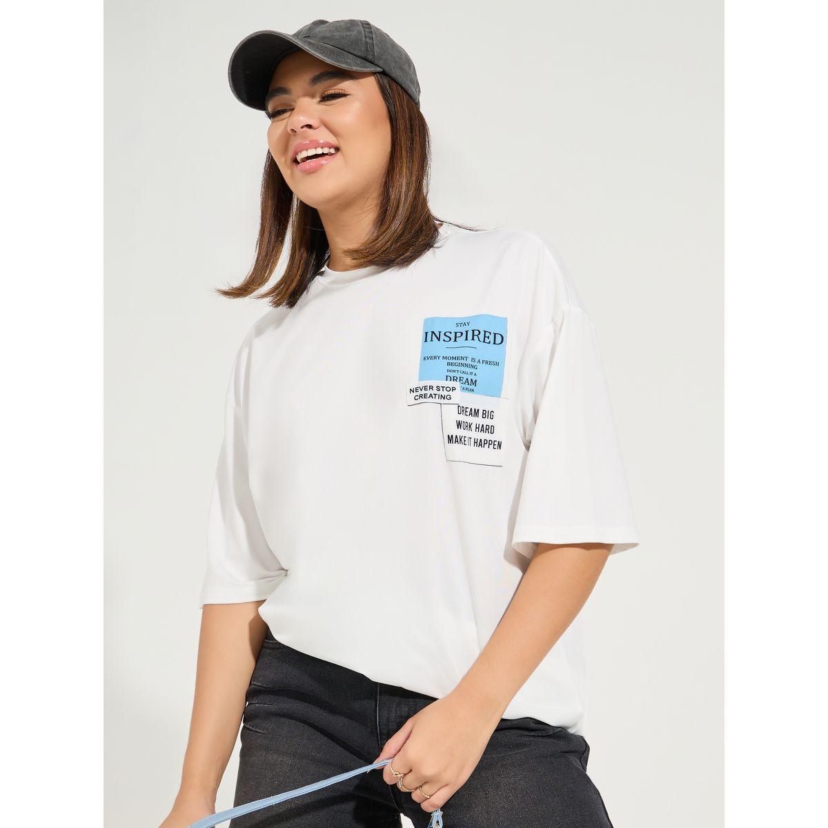 تيشيرت فضفاض مطبع بكتابة مع اكمام قصيرة-women-clothing-tshirts-image-2
