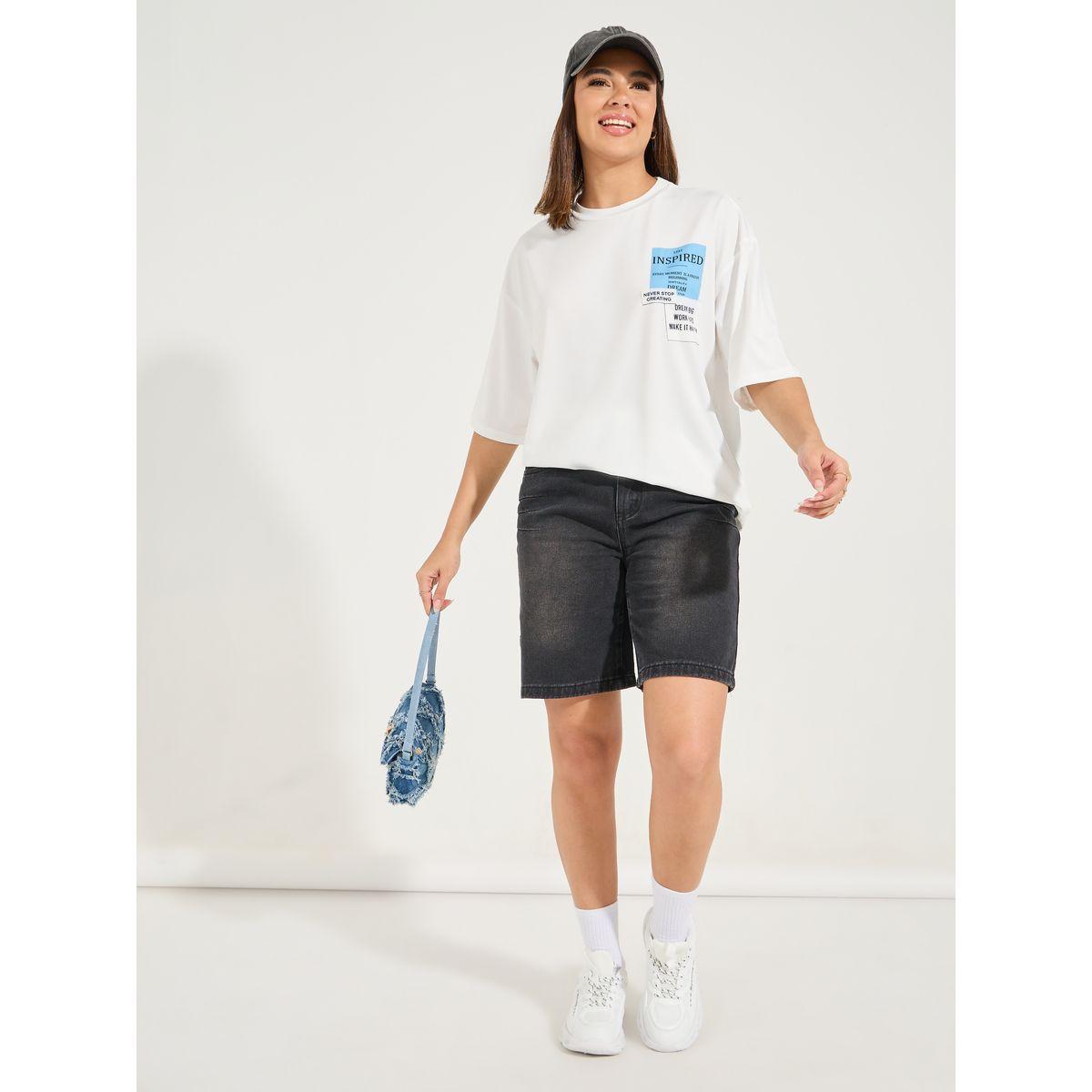تيشيرت فضفاض مطبع بكتابة مع اكمام قصيرة-women-clothing-tshirts-image-3