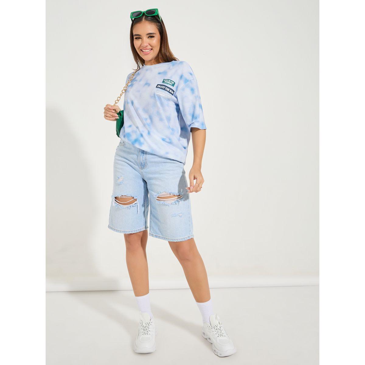 تيشيرت فضفاض مزين بشارة مع اكتاف منخفضة-women-clothing-tshirts-image-3