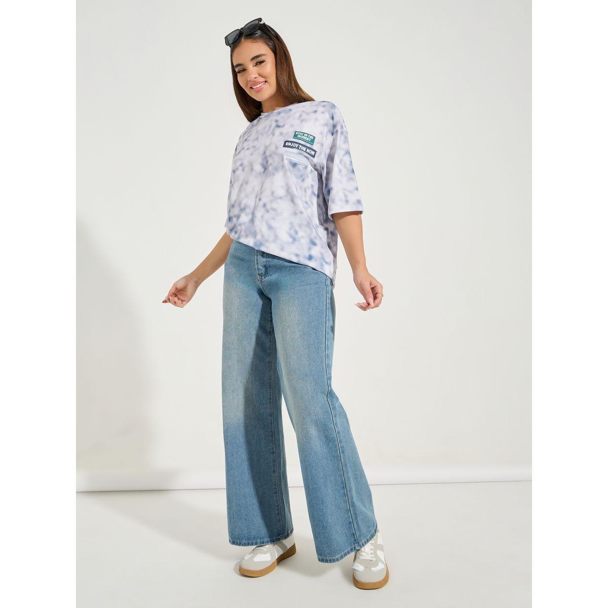 تيشيرت فضفاض مزين بشارة مع اكتاف منخفضة-women-clothing-tshirts-image-4