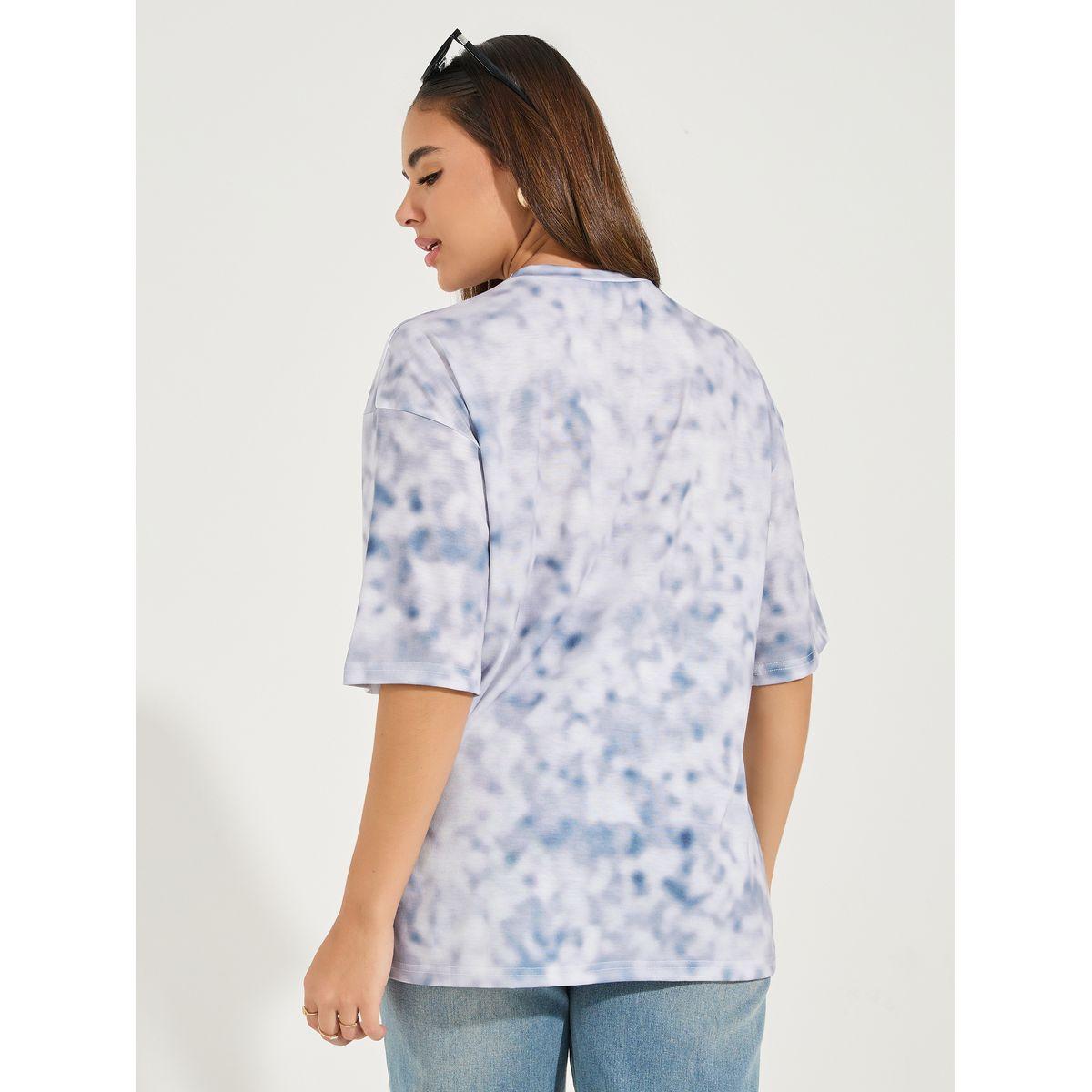 Styli Oversized Acid Wash Patch Detail T-Shirt with Dropped Shoulder-women-clothing-tshirts-image-6