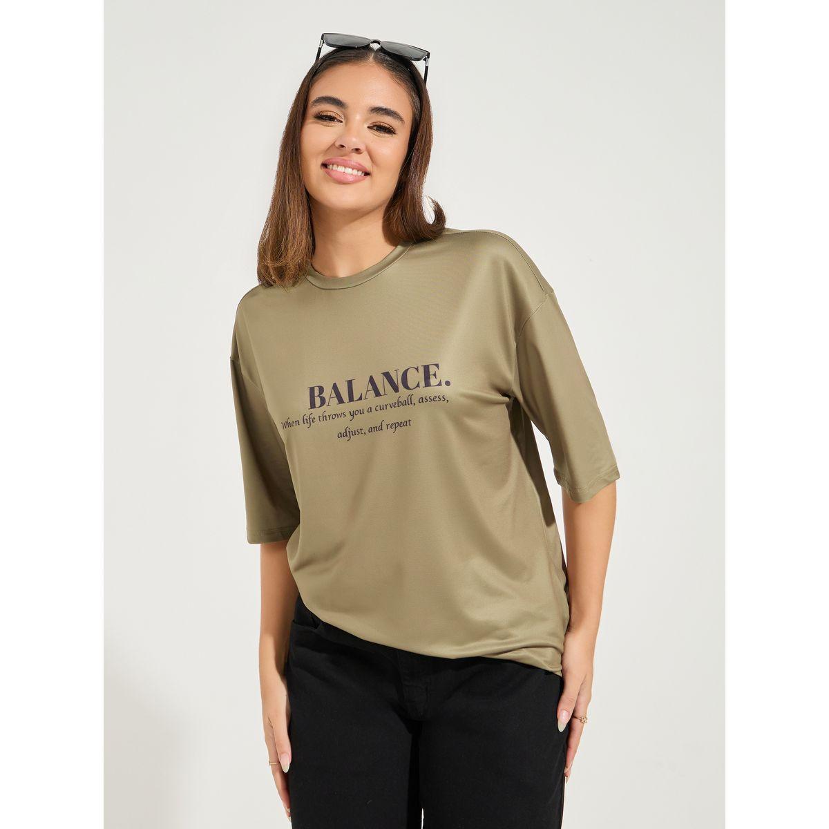 Styli Oversized Balance Slogan T-Shirt with Dropped Shoulder-women-clothing-tshirts-image-1