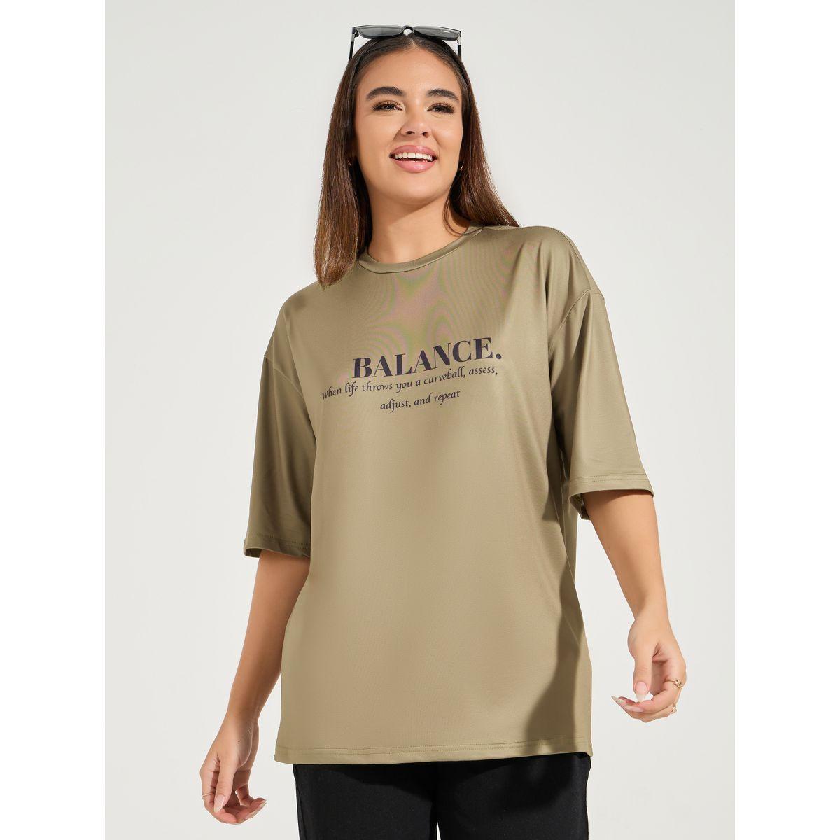 Styli Oversized Balance Slogan T-Shirt with Dropped Shoulder-women-clothing-tshirts-image-2