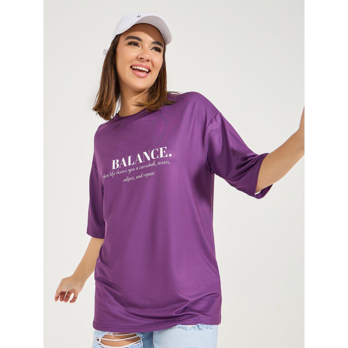 Styli Oversized Balance Slogan T-Shirt with Dropped Shoulder-women-clothing-tshirts-image-2