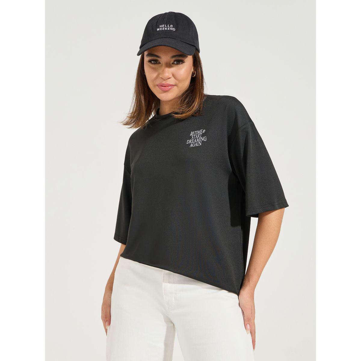 Styli Oversized Start Dreaming Slogan T-Shirt with Dropped Shoulder-women-clothing-tshirts-image-1