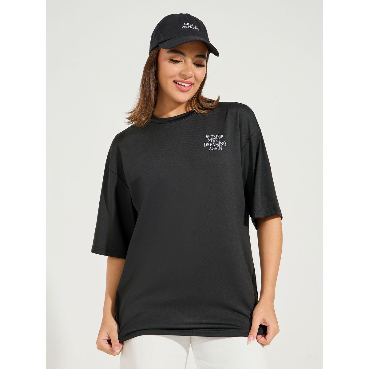 Styli Oversized Start Dreaming Slogan T-Shirt with Dropped Shoulder-women-clothing-tshirts-image-2