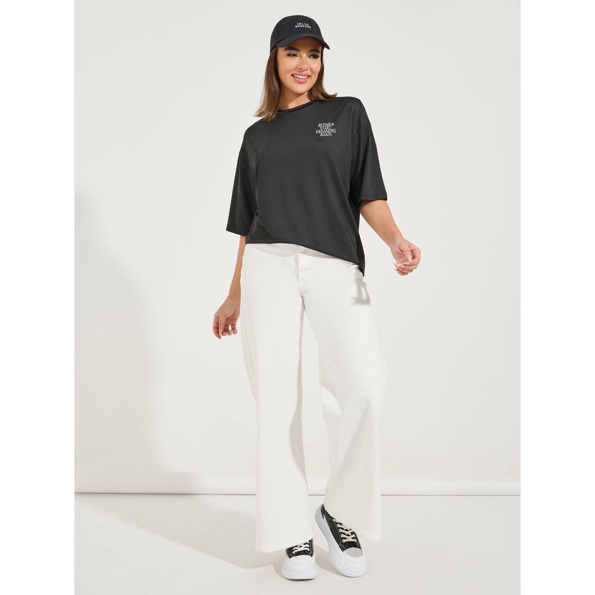 تيشيرت فضفاض مطبع بكتابة مع اكتاف منخفضة-women-clothing-tshirts-image-3