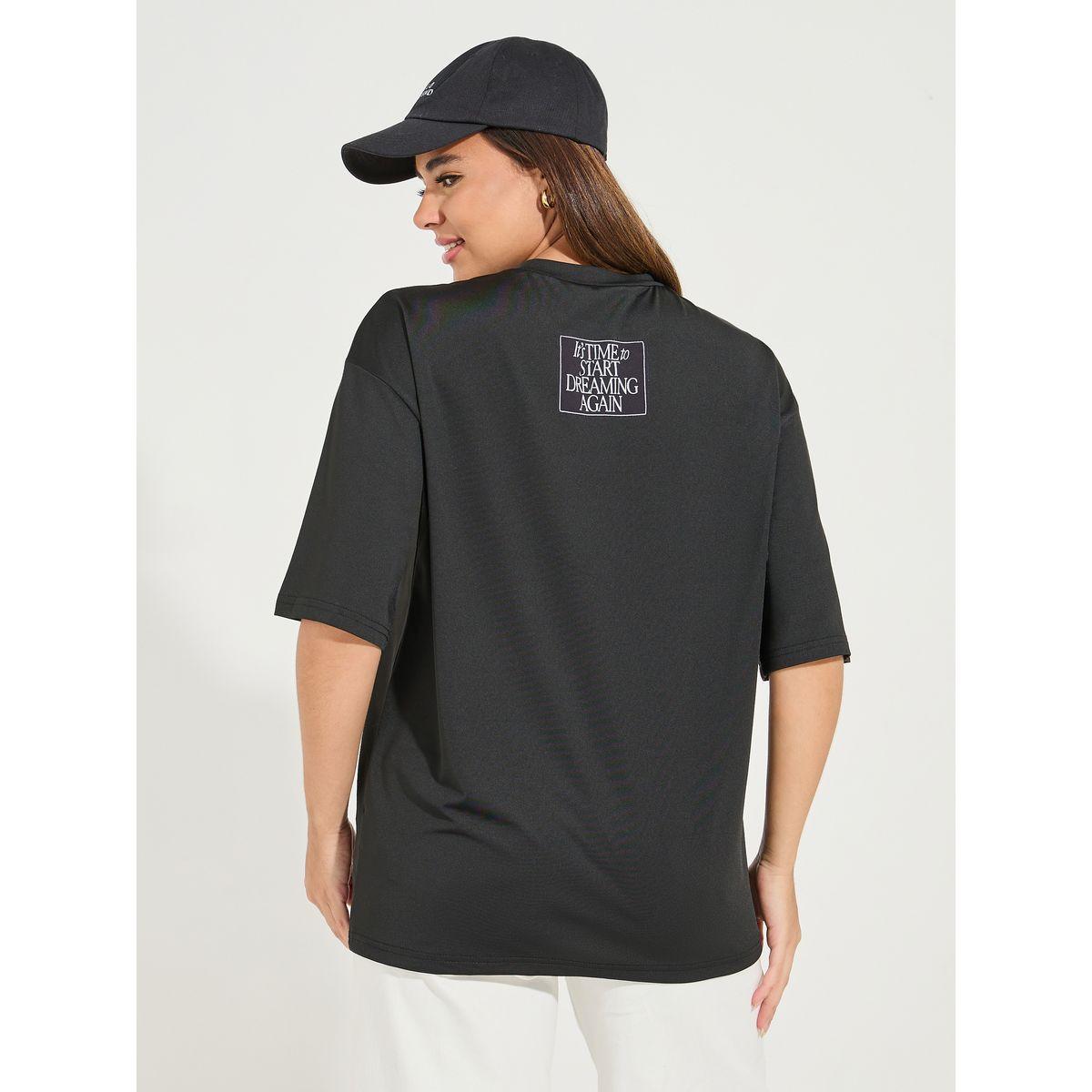 تيشيرت فضفاض مطبع بكتابة مع اكتاف منخفضة-women-clothing-tshirts-image-5